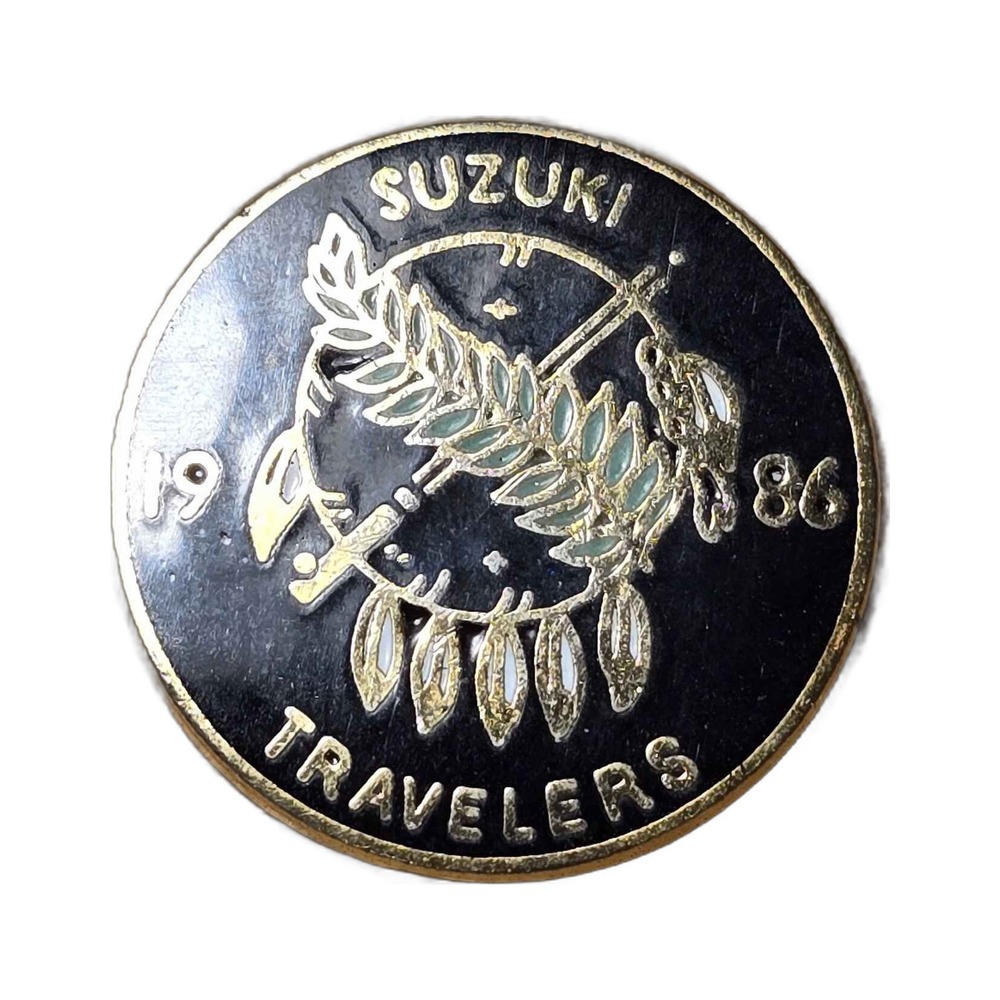 Vintage Suzuki Travelers 1986 Motorcycle Club Enamel Lapel Vest Hat Pin J19